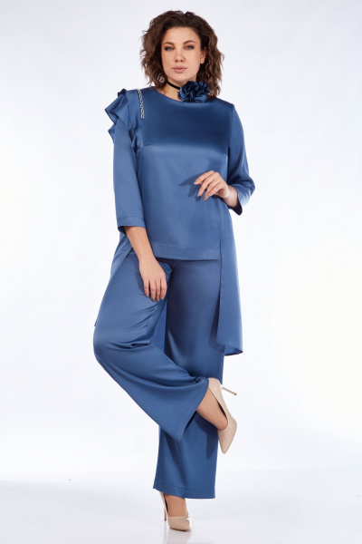Блуза, брюки Мишель стиль 1167 лазурно-голубой - фото 1