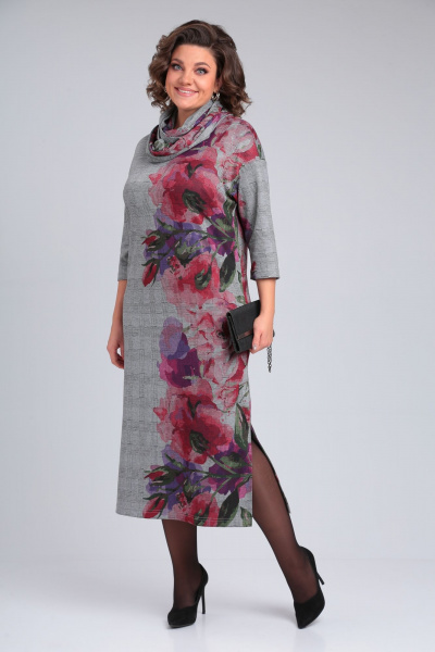 Платье Michel chic 2152 серый-лиловая-роза - фото 1