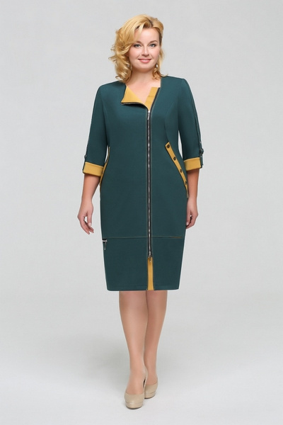 Платье Tellura-L 1201  зеленый+горчица - фото 1