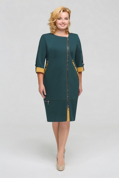 Платье Tellura-L 1201  зеленый+горчица - фото 2