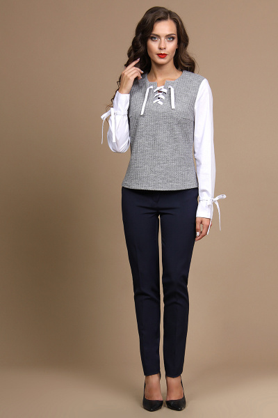 Блуза, брюки Alani Collection 631 серый+черный - фото 1