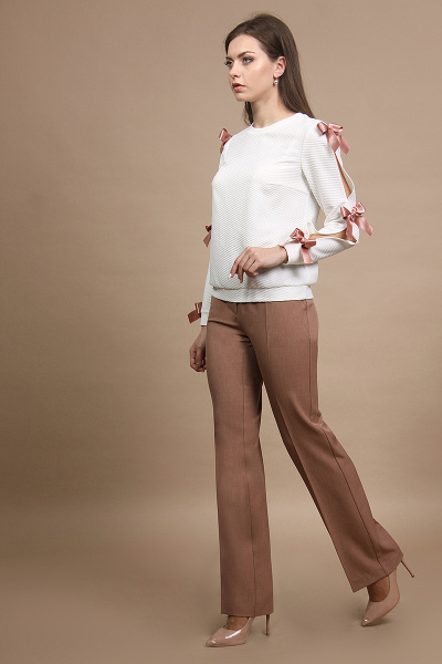 Блуза, брюки Alani Collection 698 молочный+коричневый - фото 1