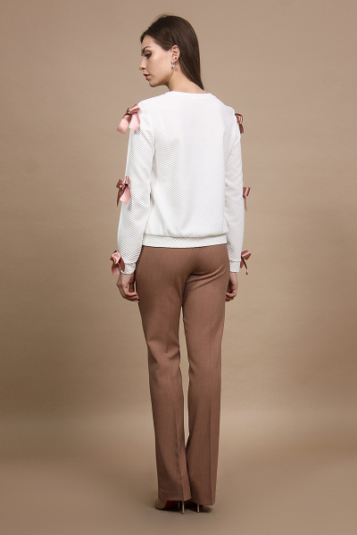 Блуза, брюки Alani Collection 698 молочный+коричневый - фото 2