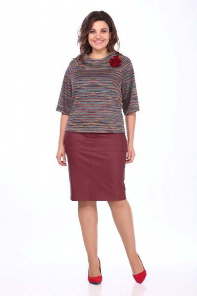 Блуза, юбка Klever 298/394 бордовый+мультиколор - фото 1