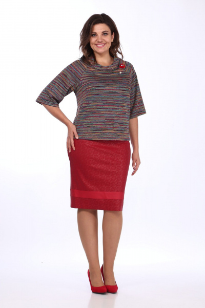 Блуза, юбка Klever 259/394 красный+мультиколор - фото 9