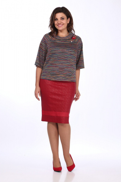 Блуза, юбка Klever 259/394 красный+мультиколор - фото 4