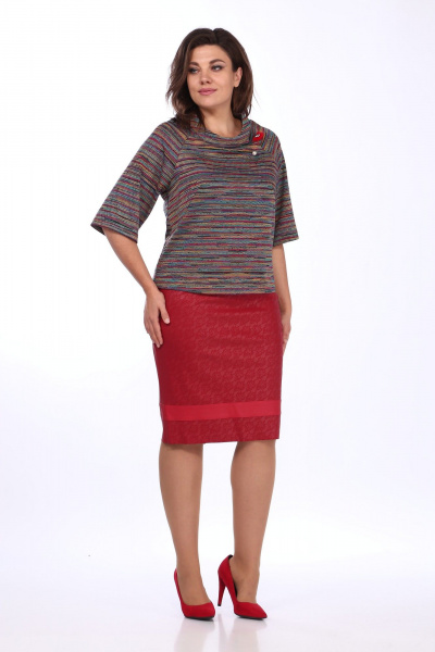 Блуза, юбка Klever 259/394 красный+мультиколор - фото 1