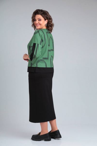 Блуза, юбка Rishelie 940 зеленый+черный - фото 3