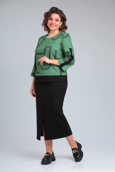 Блуза, юбка Rishelie 940 зеленый+черный - фото 1