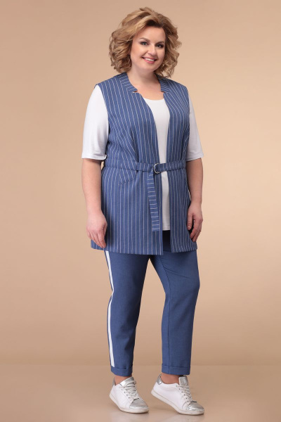 Блуза, брюки, жилет Линия Л А-1811 синий - фото 1