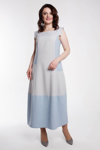 Платье Дорофея 577 серый,голубой - фото 1