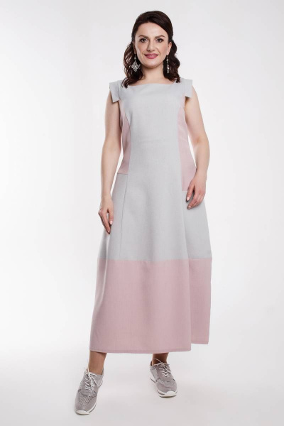 Платье Дорофея 577 серый,розовый - фото 1