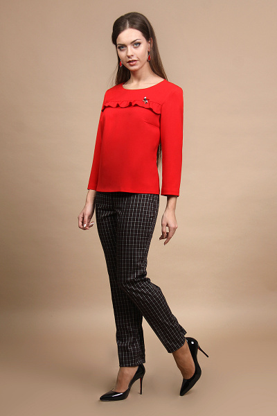 Блуза, брюки Alani Collection 687 красный+клетка - фото 1