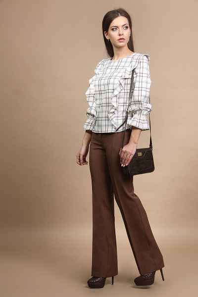 Блуза, брюки Alani Collection 661 белый+коричневый - фото 1