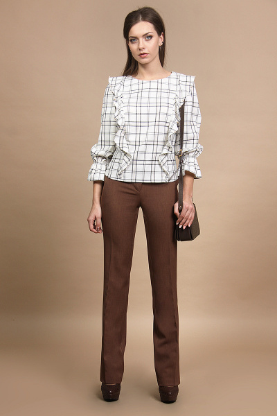 Блуза, брюки Alani Collection 661 белый+коричневый - фото 2