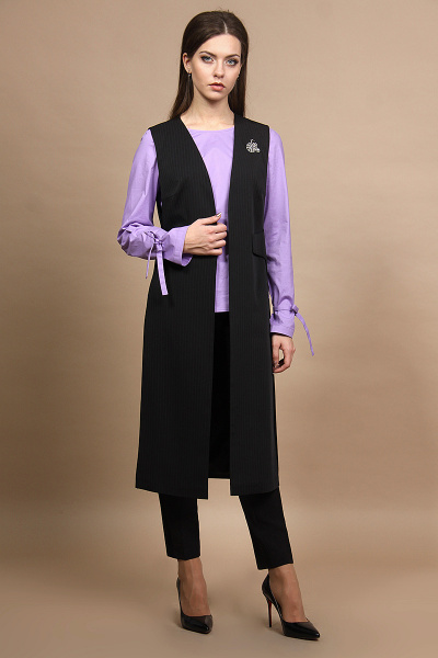 Блуза, брюки, жилет Alani Collection 681 сиреневый+черный - фото 2