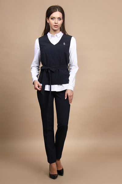 Блуза, брюки, жилет Alani Collection 684 белый+темно-синий - фото 1