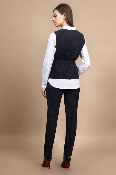 Блуза, брюки, жилет Alani Collection 684 белый+темно-синий - фото 2