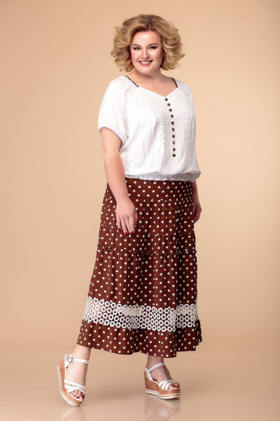 Блуза, юбка Romanovich Style 3-1017 белый/коричневый - фото 1