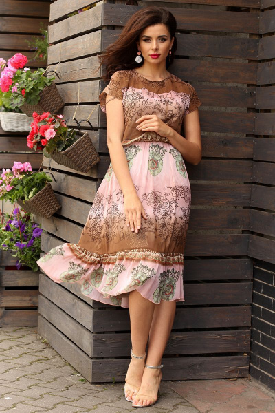 Платье Мода Юрс 2557 розовый-коричневый - фото 3
