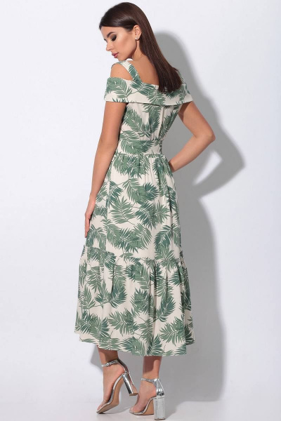 Платье, пояс LeNata 11115 зеленые-листья-на-бежевом - фото 3