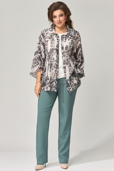 Блуза, брюки, топ Fita 1427 хаки-бирюзовый - фото 2