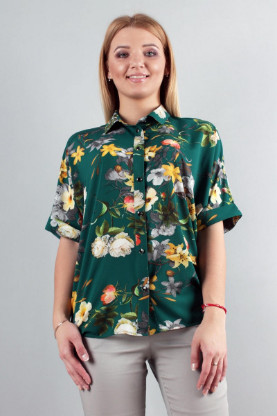 Рубашка Mita ЖМ920 изумруд+цветы - фото 1