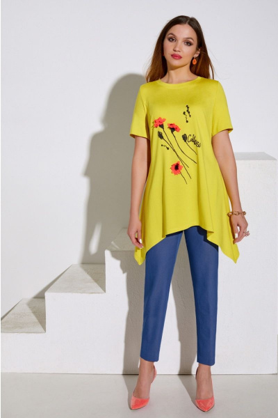 Блуза, брюки Lissana 4075 желтый+джинс - фото 2