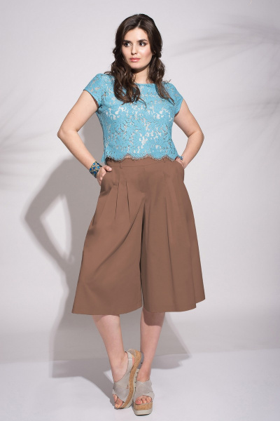 Блуза, брюки Faufilure outlet С734 коричневый+голубой - фото 1