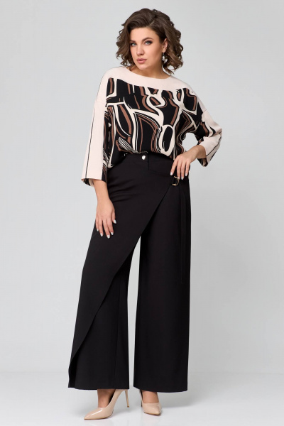 Блуза, брюки Мишель стиль 1172 черно-бежевый - фото 9