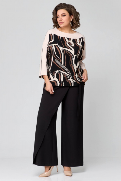Блуза, брюки Мишель стиль 1172 черно-бежевый - фото 3
