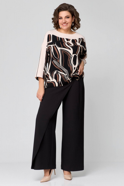 Блуза, брюки Мишель стиль 1172 черно-бежевый - фото 1