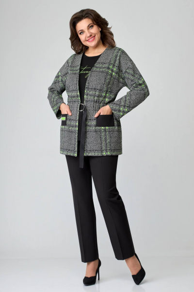 Блуза, брюки, жакет Мишель стиль 1100-1 черно-зеленый - фото 1