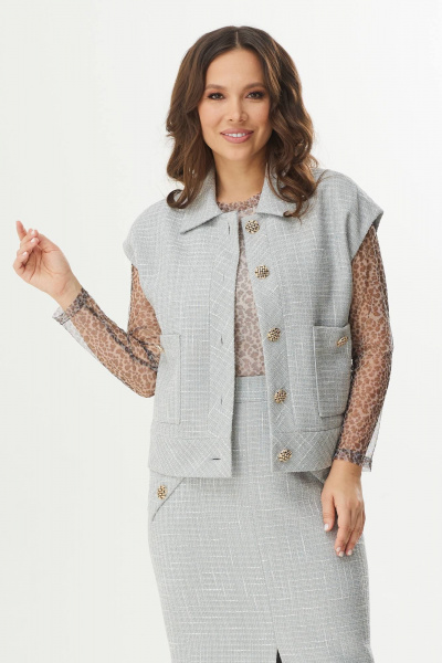 Блуза, жилет, юбка Магия моды 2392 серый+леопард - фото 3