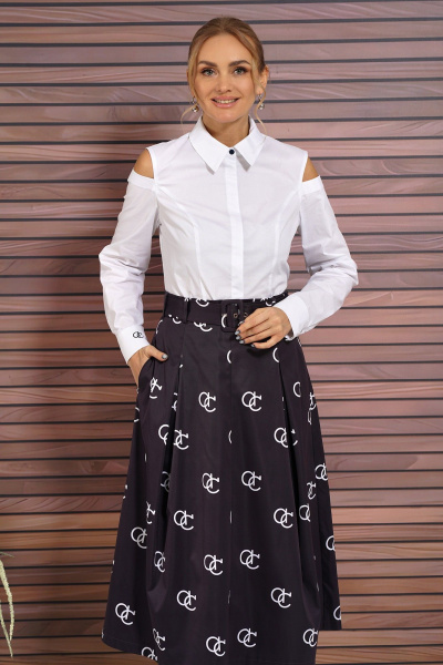 Блуза, юбка Alani Collection 2065 белый+черный - фото 3