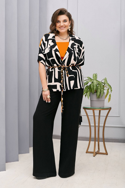 Блуза, брюки, жакет Vittoria Queen 22133 черный+оранж - фото 1