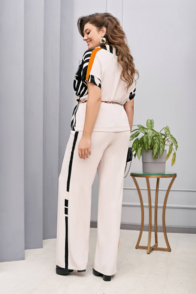 Блуза, брюки, жакет Vittoria Queen 22133/1 черный+кремовый+оранж - фото 5