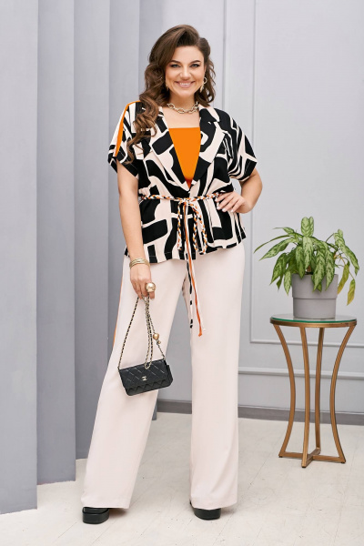 Блуза, брюки, жакет Vittoria Queen 22133/1 черный+кремовый+оранж - фото 1