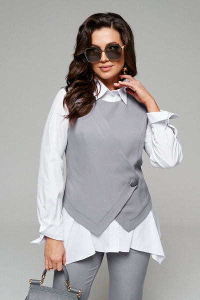 Блуза, брюки, жилет Beautiful&Free 6129 серый+белый - фото 3