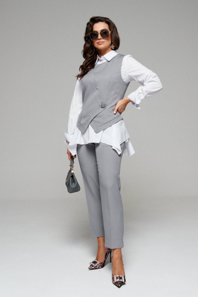 Блуза, брюки, жилет Beautiful&Free 6129 серый+белый - фото 1