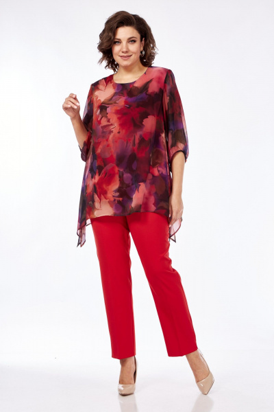 Блуза, брюки Элль-стиль 2263/1 винный/красный - фото 3
