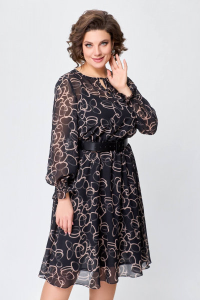 Платье Swallow 715 черный/принт_розовые_круги - фото 11