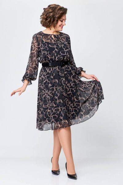 Платье Swallow 715 черный/принт_розовые_круги - фото 7