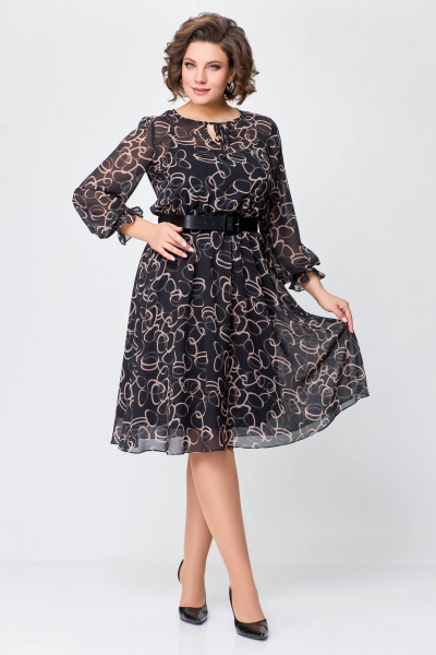 Платье Swallow 715 черный/принт_розовые_круги - фото 6