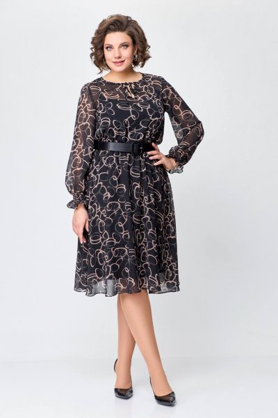 Платье Swallow 715 черный/принт_розовые_круги - фото 2