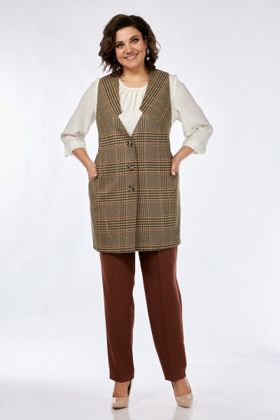 Блуза, брюки, жилет Jurimex 3075 коричнеый+беж - фото 3