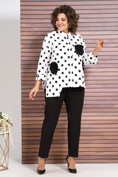 Блуза, брюки Alani Collection 2056 белый+черный - фото 2