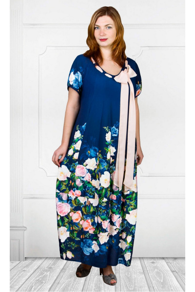 Платье Camelia 15253 голубой+цветы - фото 1