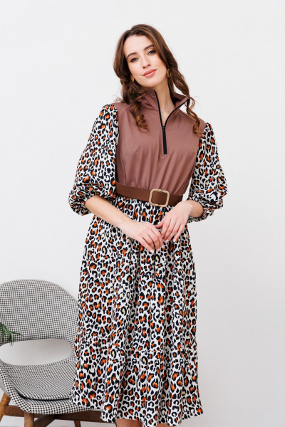 Платье NikVa 447-1 шоколад_рыжий леопард - фото 3