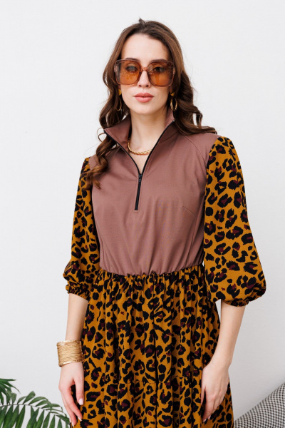 Платье NikVa 447-2 шоколад_горчичный леопард - фото 2